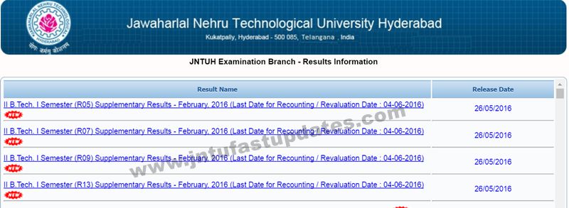 JNTUH B.Tech 2 1 Sem R13 R09 R07 R05 Supply Exam Results Feb 2016