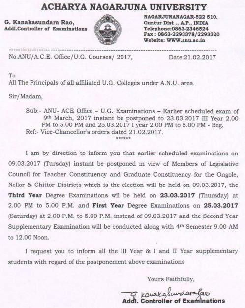 Postponement of Degree 1st and 3rd year Examinations, 2017