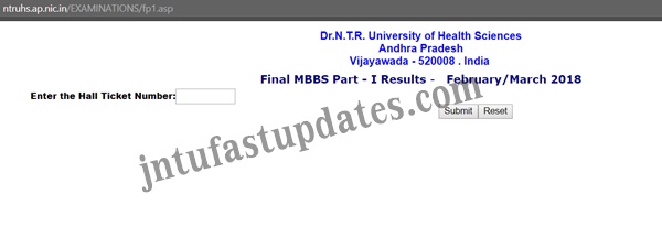 Dr NTR University Final MBBS Part-I Results Feb/March 2018
