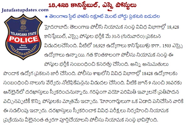 Telangana Police Recruitment 2018 Apply Online