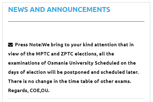OU All the Examinations Scheduled on the days of election will be Postponed