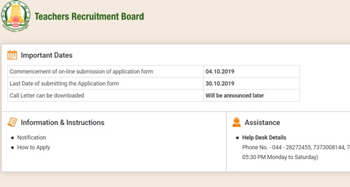 TN TRB Assistant Professor Apply Online 2019 For 2331 Posts – Application Form Registration @ trb.tn.nic.in