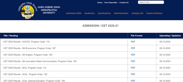 IPU CET Result 2020 (Released) – Merit List B.A B.Sc B.com Other Programme Download
