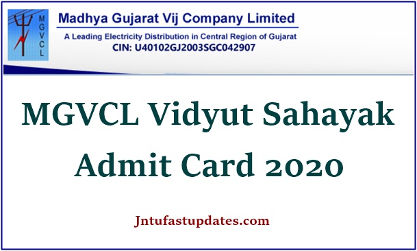 MGVCL Vidyut Sahayak Admit Card 2020 – Exam Date, Jr Assistant Hall Ticket