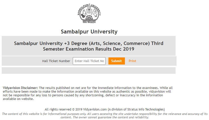 Sambalpur University 3rd Sem Result 2020