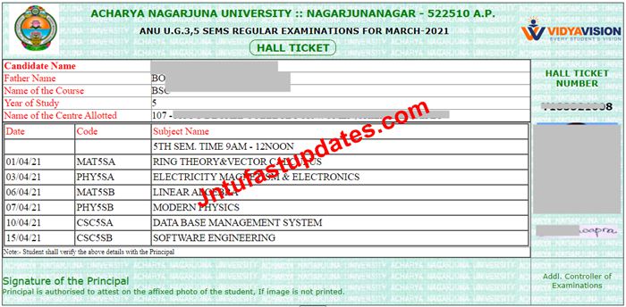 ANU Degree 5th, 6th Sem Examination Hall Tickets 2022