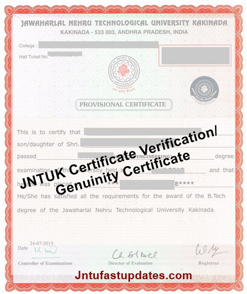 JNTUK Certificate Verification Genuinity Certificate Apply