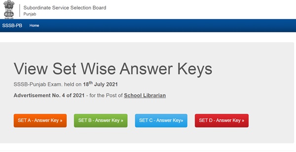 Punjab SSSB School Librarian Answer Key