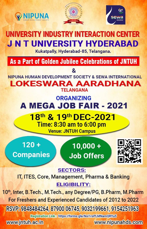 JNTUH ‘A Mega Job Fair 2021’ Scheduled on 18th and 19th Dec 2021 – Register Now