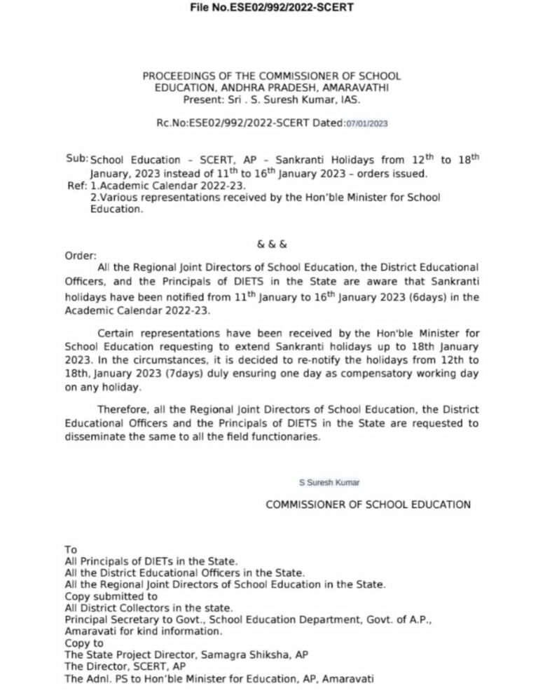 AP Govt Pongal Holidays 2023 – Sankranti Holidays For Schools, Colleges