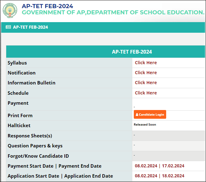 AP TET Notification 2024 Apply Online (Start), Application Form, Exam Dates & Registration @ aptet.apcfss.in